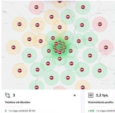 Wyniki lokalnego pozycjonowania przed optymalizacją - firma poza Map Packiem Google